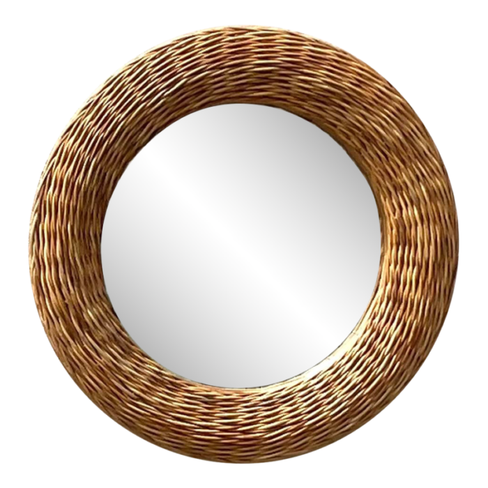 vintage boho woven rattan round mirror 3269