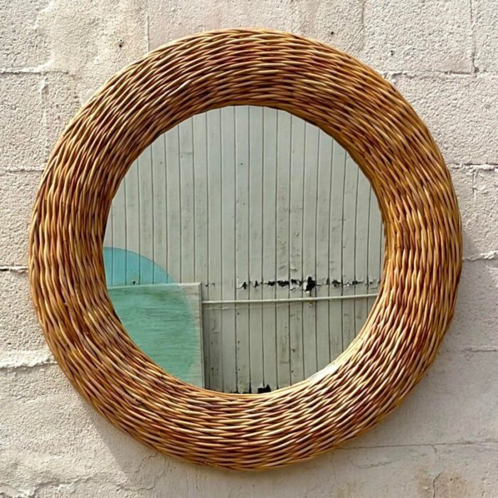 vintage boho woven rattan round mirror 3600