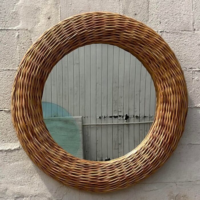 vintage boho woven rattan round mirror 3641