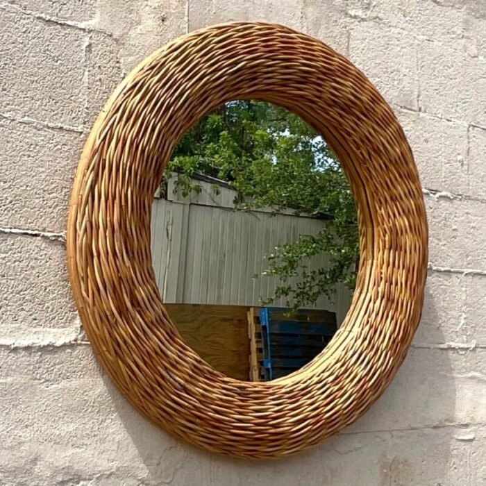 vintage boho woven rattan round mirror 8521