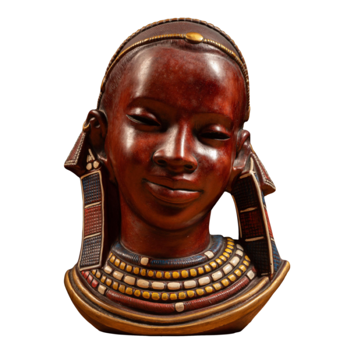 vintage carved masai woman achatit mounted bust 1914