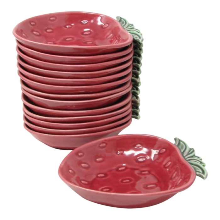 vintage cemar california pottery strawberry small bowls 12 pieces 0102