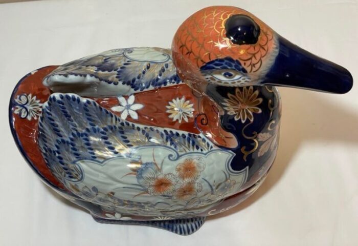 vintage chinese porcelain imari gilt floral large goose tureen 3149