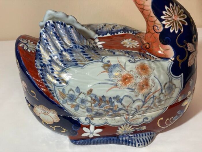 vintage chinese porcelain imari gilt floral large goose tureen 3170