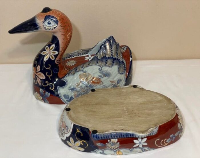 vintage chinese porcelain imari gilt floral large goose tureen 9491