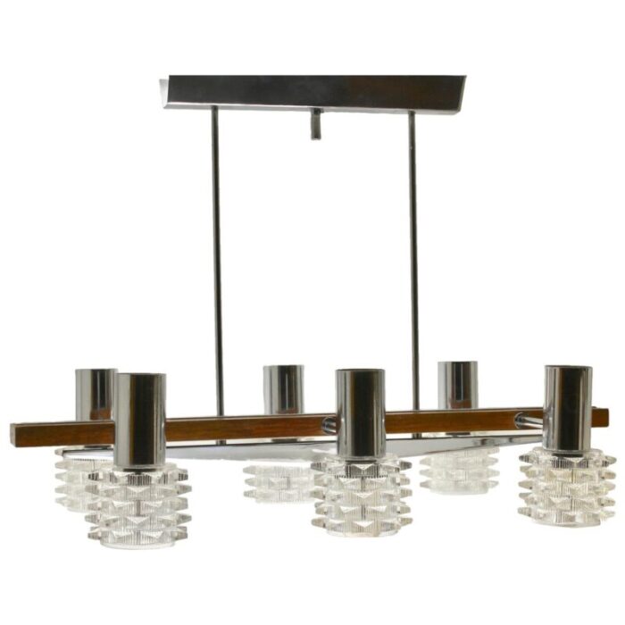 vintage chrome glass wood chandelier 1