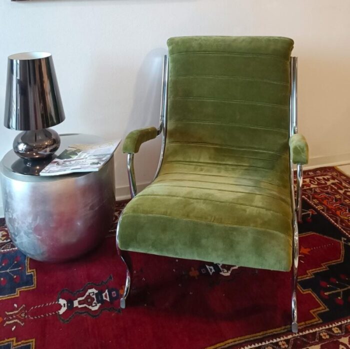 vintage chromed steel and velvet armchair 1980s 3667