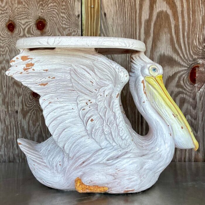 vintage coastal italian ceramic pelican low stool 0622