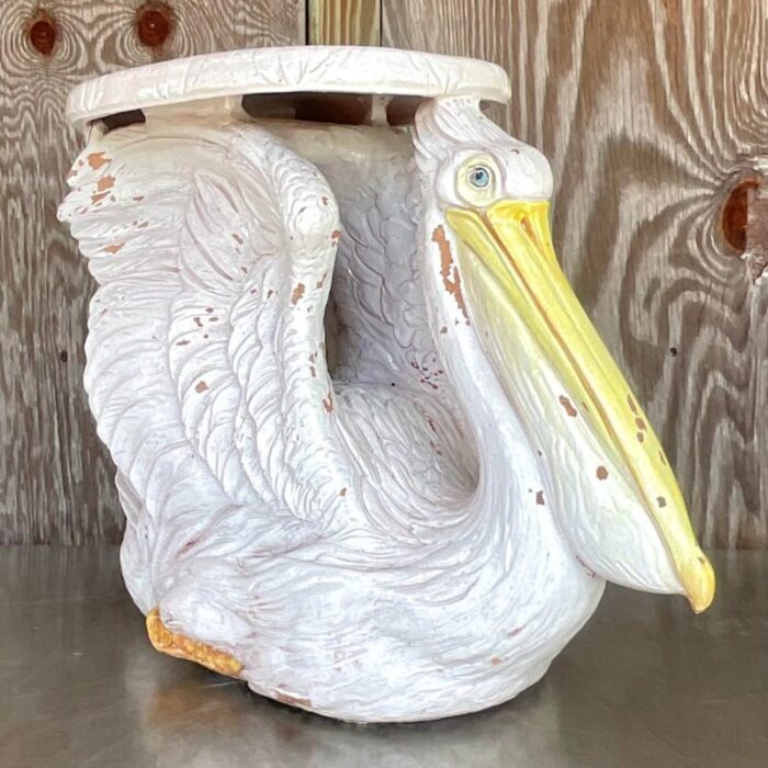 vintage coastal italian ceramic pelican low stool 6953