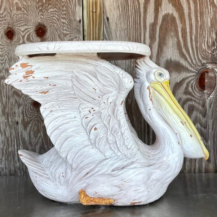 vintage coastal italian ceramic pelican low stool 6996