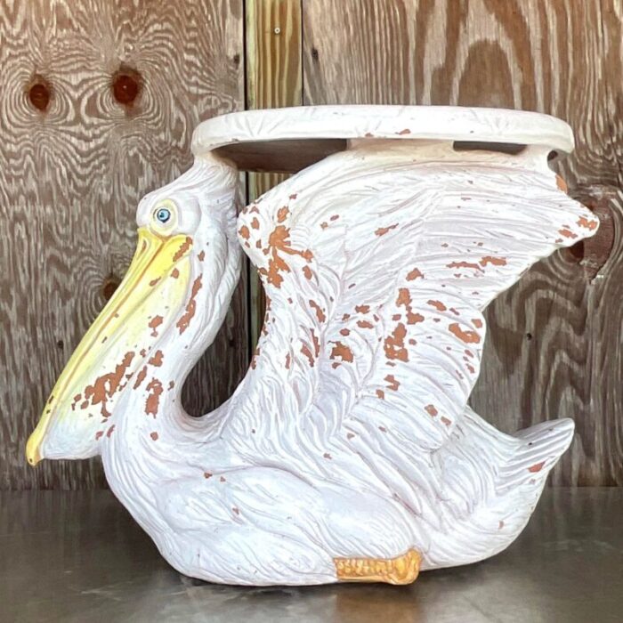 vintage coastal italian ceramic pelican low stool 9463