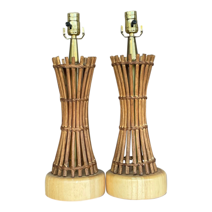 vintage coastal pencil reed table lamps a pair 1495