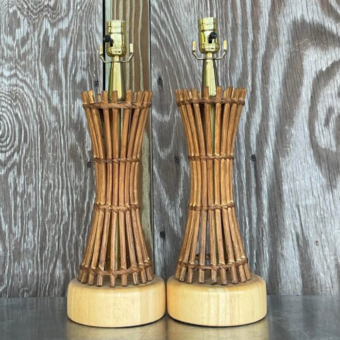 vintage coastal pencil reed table lamps a pair 1877