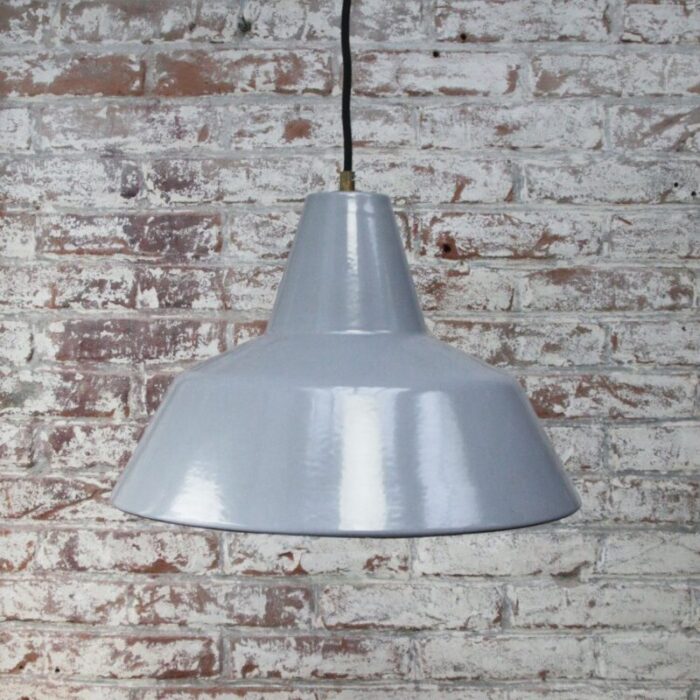 vintage dutch industrial grey enamel hanging lamp from philips 4