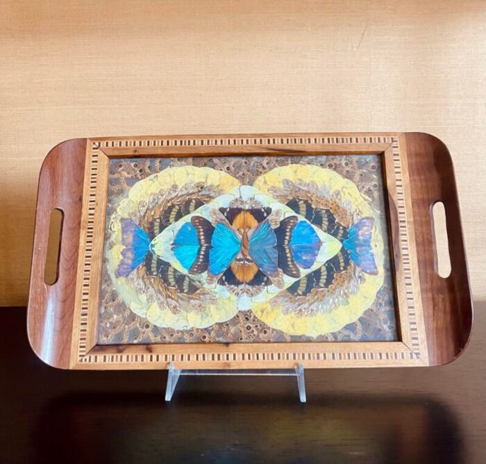 vintage early 20th century wooden brazilian butterfly tray 9157