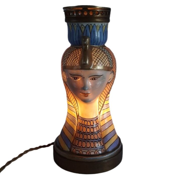 vintage egyptian porcelain table lamp 3