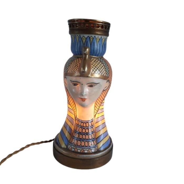 vintage egyptian porcelain table lamp 4