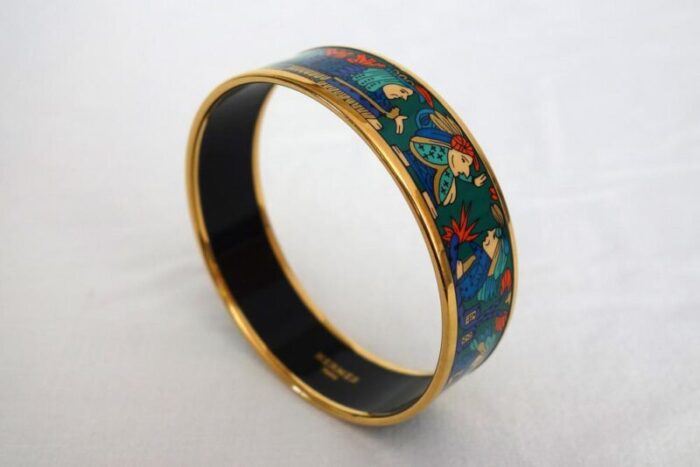 vintage enamel and gold bangle bracelet from hermes 1980s 0673