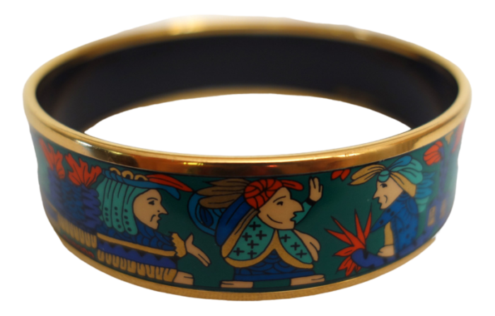 vintage enamel and gold bangle bracelet from hermes 1980s 8199