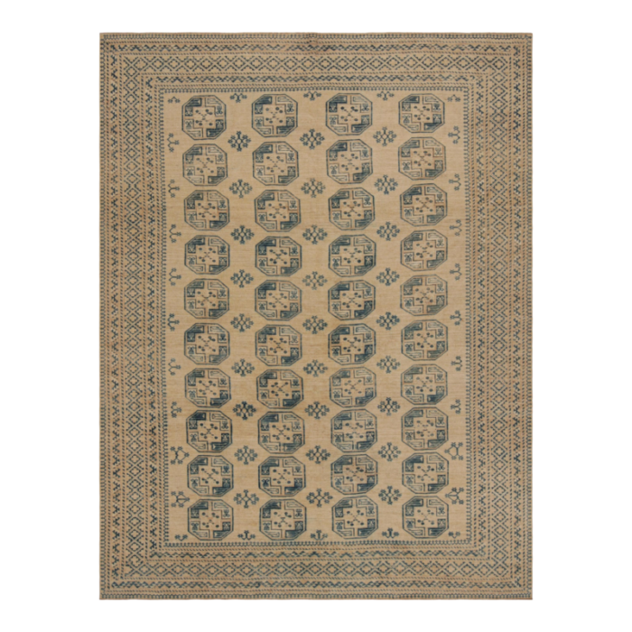 vintage ersari rug with beige brown and blue geometric medallion from rug and kilim 0077