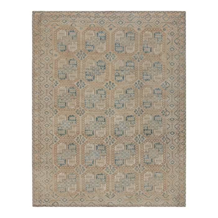 vintage ersari rug with beige brown and blue geometric medallion from rug and kilim 0254