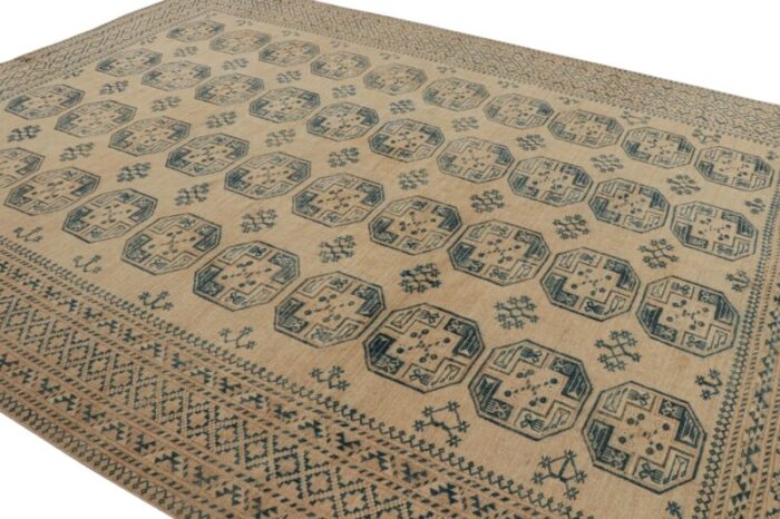 vintage ersari rug with beige brown and blue geometric medallion from rug and kilim 1152