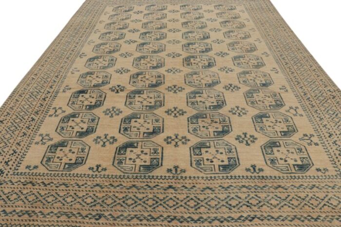 vintage ersari rug with beige brown and blue geometric medallion from rug and kilim 2986