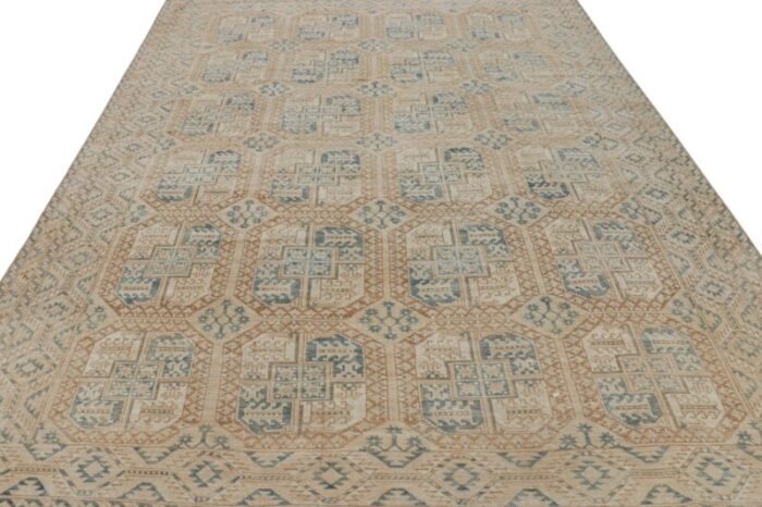 vintage ersari rug with beige brown and blue geometric medallion from rug and kilim 4735