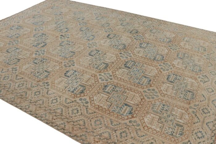 vintage ersari rug with beige brown and blue geometric medallion from rug and kilim 7215