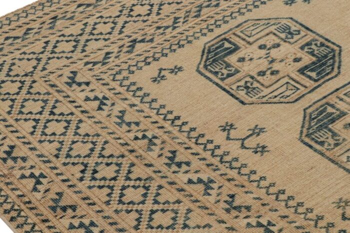 vintage ersari rug with beige brown and blue geometric medallion from rug and kilim 9269