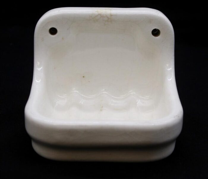 vintage european crackled glaze white ceramic soap dish 3958