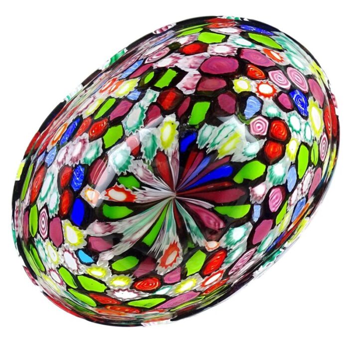 vintage fratelli toso murano millefiori flowers bullseye mosaic italian art glass tall oval bowl vase 0384