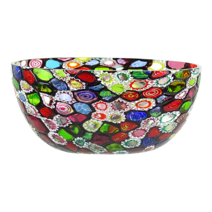 vintage fratelli toso murano millefiori flowers bullseye mosaic italian art glass tall oval bowl vase 2856