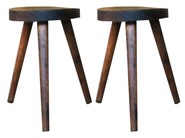 vintage french farmhouse milking stools on tripod legs set of 2 4666