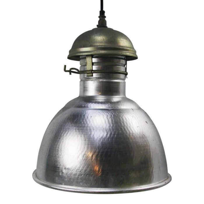 vintage french industrial silver metal pendant light 1