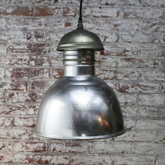 vintage french industrial silver metal pendant light 4