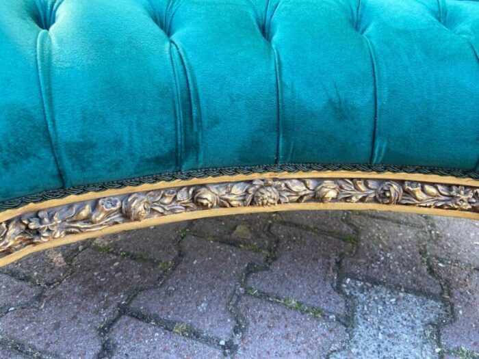 vintage french louis xvi corbeille settee gold leaf beech and green velvet 6947