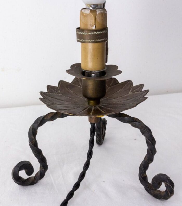 vintage french wrought iron and copper table lamp 1960s 7