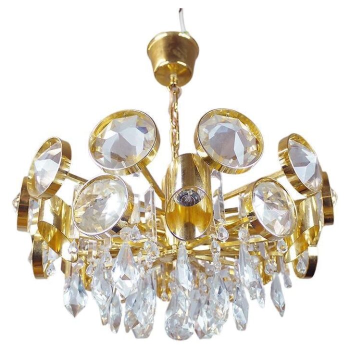 vintage gilt brass and crystal glass chandelier by lobmeyr 1