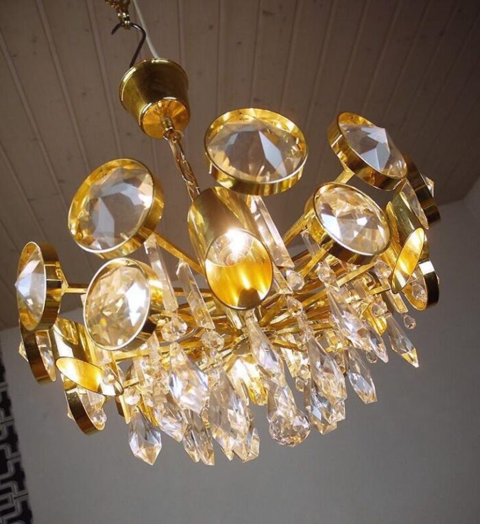 vintage gilt brass and crystal glass chandelier by lobmeyr 6