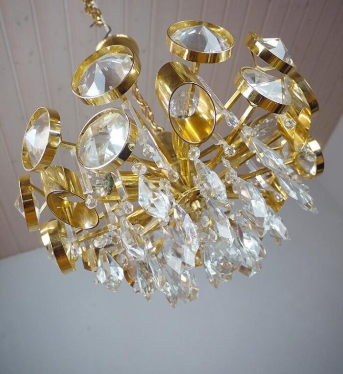 vintage gilt brass and crystal glass chandelier by lobmeyr 8