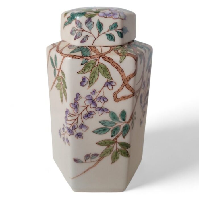 vintage hand painted set of three vase and two cannisters in the style of andrea by sadek 5496