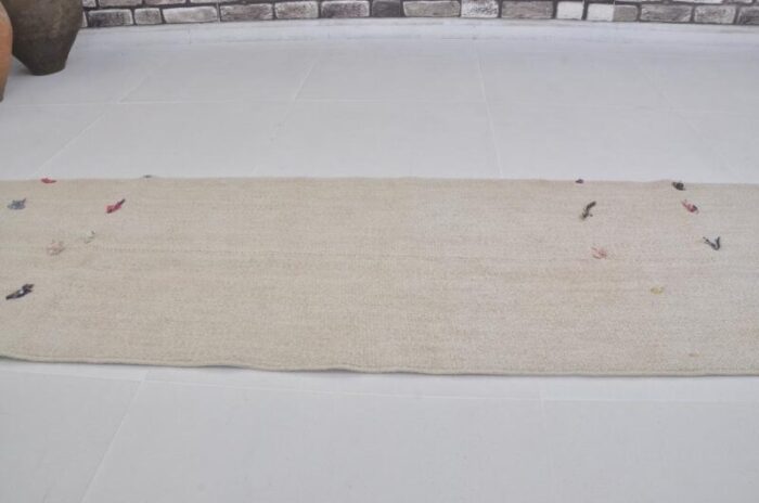 vintage handwoven white hemp rug 1960s 1179