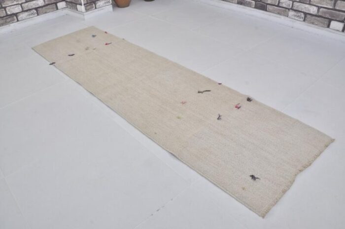 vintage handwoven white hemp rug 1960s 1848