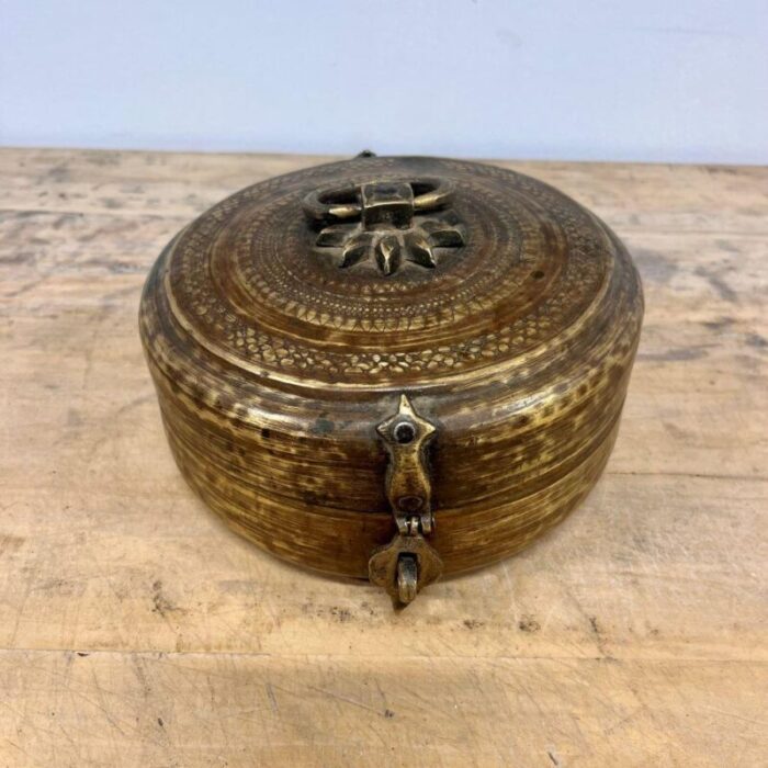 vintage indian brass chapati container 0456