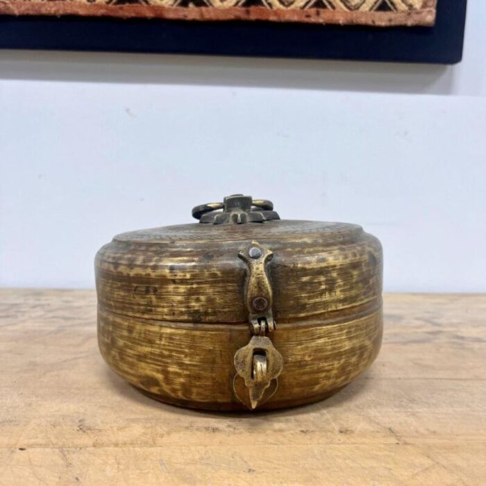 vintage indian brass chapati container 2983