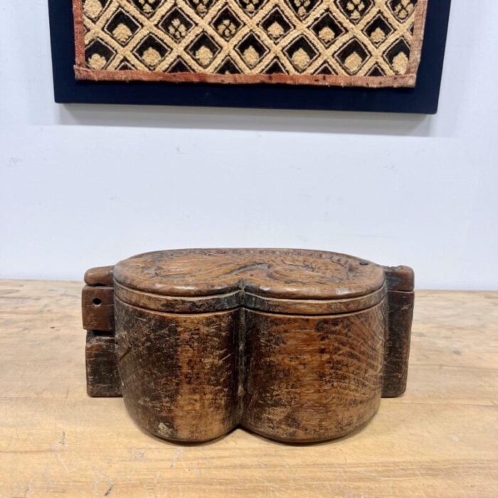 vintage indian large carved teakwood spice or tikka box 6364