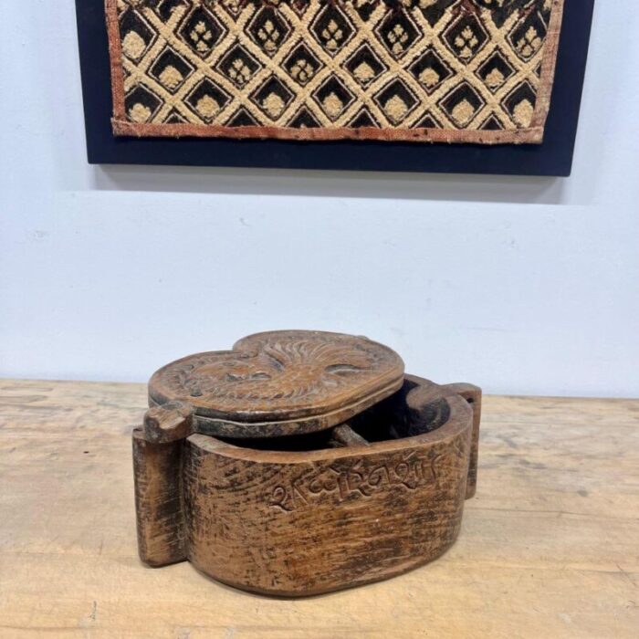 vintage indian large carved teakwood spice or tikka box 7983