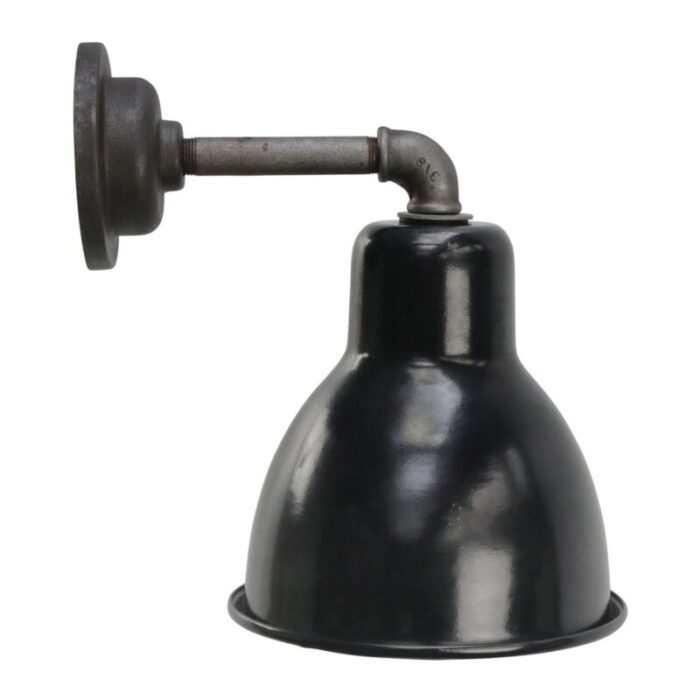 vintage industrial black enamel and cast iron sconce 1