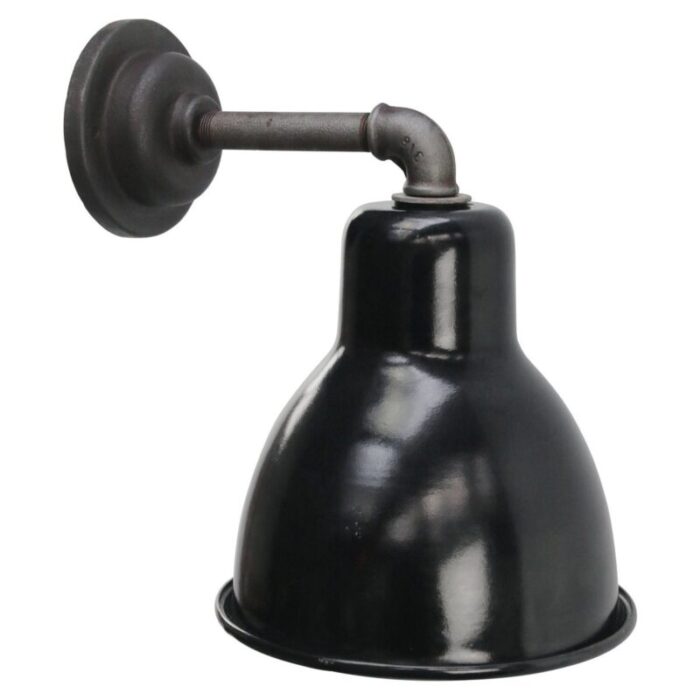 vintage industrial black enamel and cast iron sconce 2